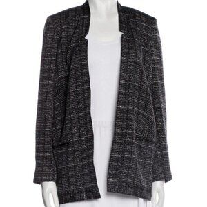 Haute Hippie Black White Tweed Print Silk Notch Collar Blazer Jacket Size Small